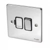Schneider Electric Ultimate Low Profile 13A Switched Fused Spur Polished Chrome with Black Inserts -Chrome Switches & Sockets Sales 9795J P