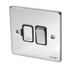 Schneider Electric Ultimate Low Profile 13A Switched Fused Spur Polished Chrome with Black Inserts