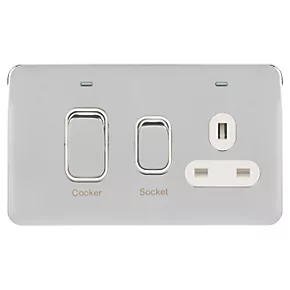 Schneider Electric Lisse Deco 45A 2-Gang DP Cooker Switch & 13A DP Switched Socket Polished Chrome with LED with White Inserts 4 Schneider Electric Lisse Deco 45A 2-Gang DP Cooker Switch & 13A DP Switched Socket Polished Chrome with LED with White Inserts - Image 2