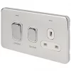 Schneider Electric Lisse Deco 45A 2-Gang DP Cooker Switch & 13A DP Switched Socket Polished Chrome with LED with White Inserts -Chrome Switches & Sockets Sales 997FF P