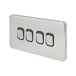 Schneider Electric Lisse Deco 10AX 4-Gang 2-Way Light Switch Polished Chrome with Black Inserts